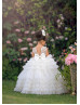 Ivory Lace Ruffled Tulle Floor Length Flower Girl Dress